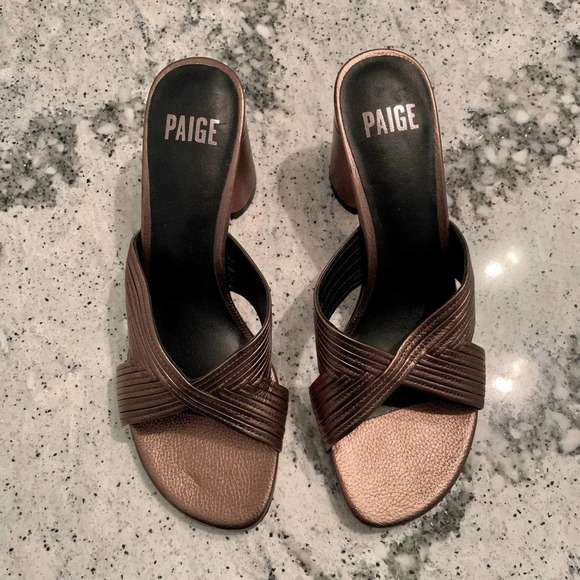 Paige Jone Bronze High Heel Slide Sandals Size 7.5 - Picture 2 of 8